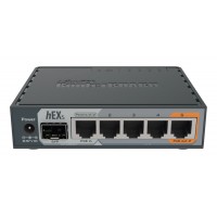 MIKROTIK RB760iGS (hEX S) CPU: MT7621A, 880MHz; RAM: 256MB; 10/100/1000Mbps ethernet ports: 5; SFP ports: 1; IPsec Hardware Encryption
